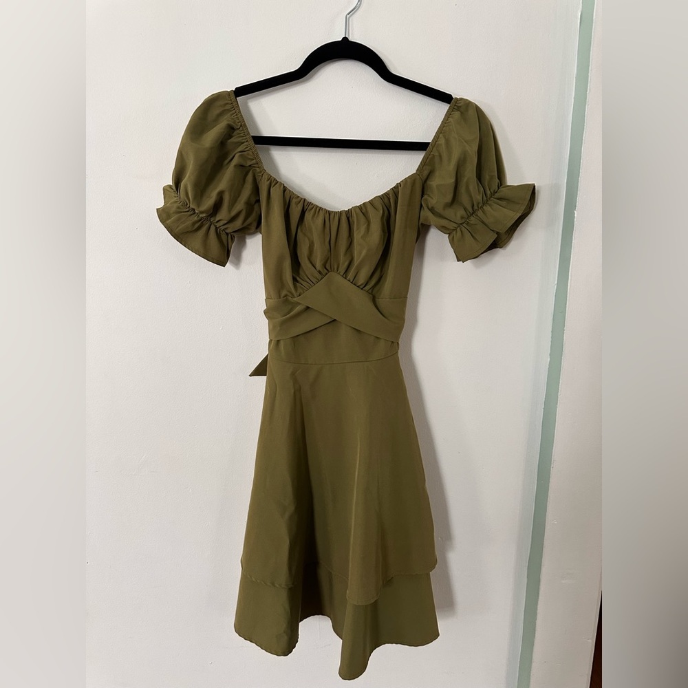 Olive Green Off Shoulder Dress
